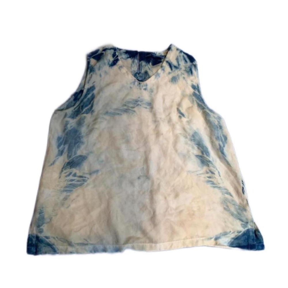 Y2K Blue and Cream Tie-Dye Watercolour Silk Sleeveless Top